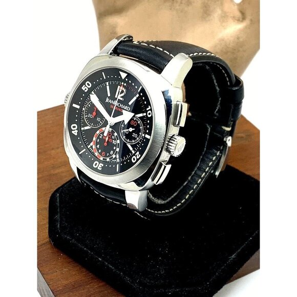 Jean Richard Men's Watch Sebring 25030 Swiss Automatic Black Dial Leather Band - Picture 2 of 13